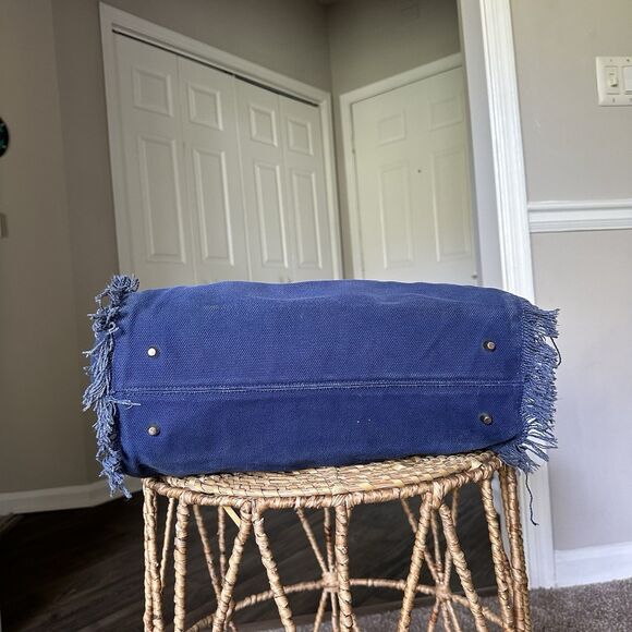 Melissa Odabash Cap Ferrat tote bag in navy blue cotton with leather handles - Picture 6 of 11